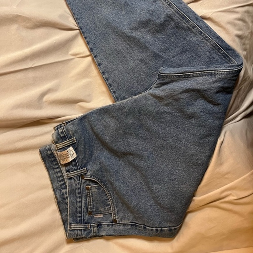 Carhartt Mens Blue Jeans Size 50x30 Medium Wash Relaxed Fit Denim Work Pants